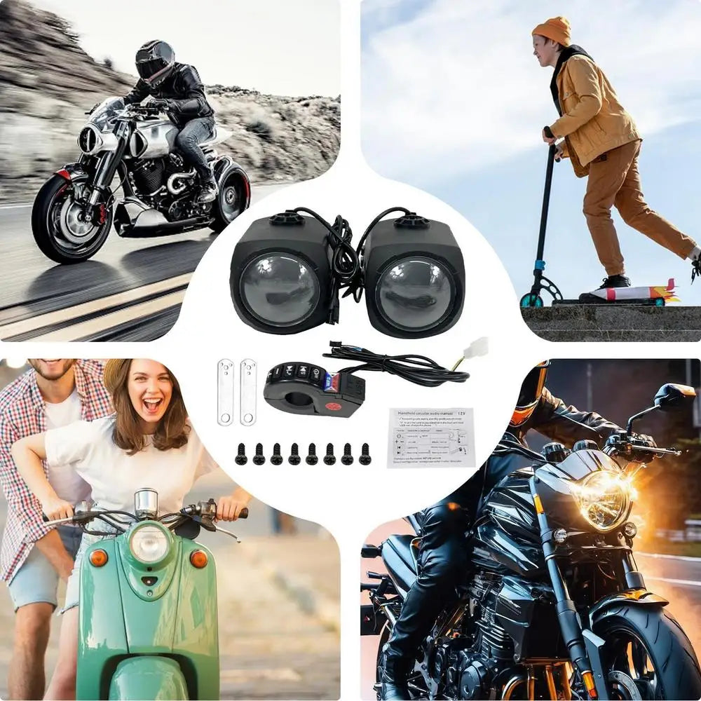 Altavoz Bluetooth para motocicleta, 12-80 V, sonido HiFi universal, estéreo para motocicleta, resistente a la intemperie, sistema de amplificación de audio, altavoz para manillar.