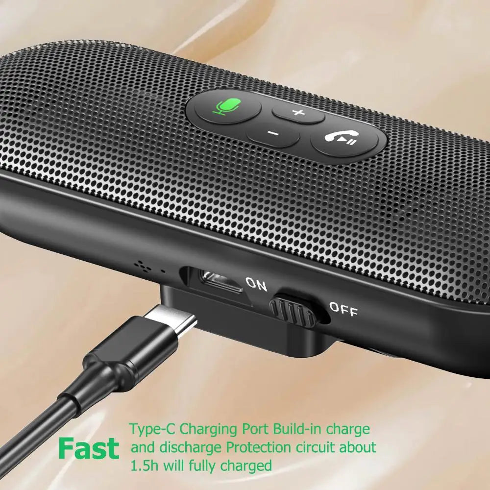 Altavoz Bluetooth 5.4, kit manos libres para coche, clip para visera, receptor de audio inalámbrico, altavoz, reproductor de música a todo volumen, micrófono dual