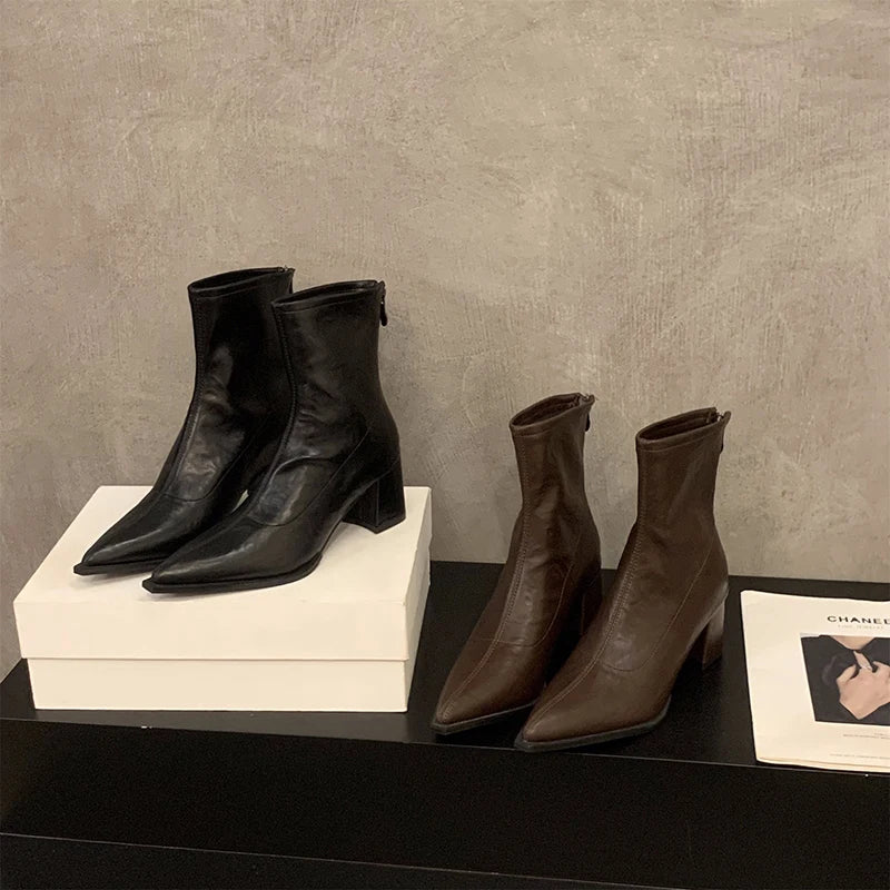 Designer Vintage Women Ankle Boots Fashion Pointed Toe Short Booties Elegant High Heels Shoes Botas Mujer - Lootquake