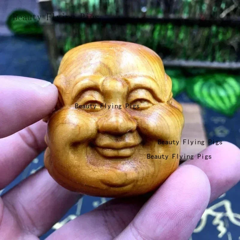 Chinese style cliff cypress wood carving with four sided Buddha decorations of joy, anger, sorrow, and music People sculpture