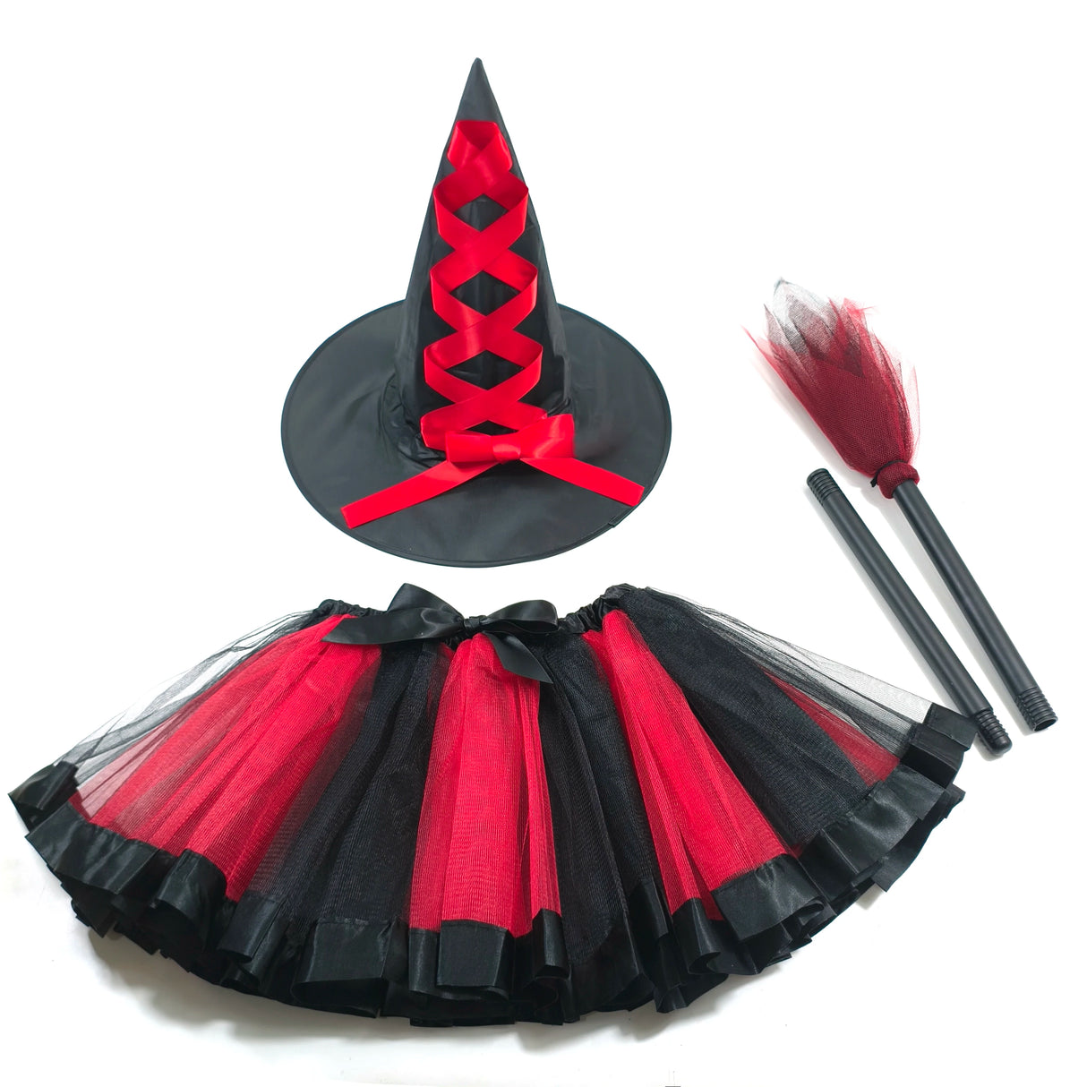 Girl's Halloween Witch Costume Set for Cosplay Parties Includes Breathable Soft Lining Skirt Broom Hat for Children