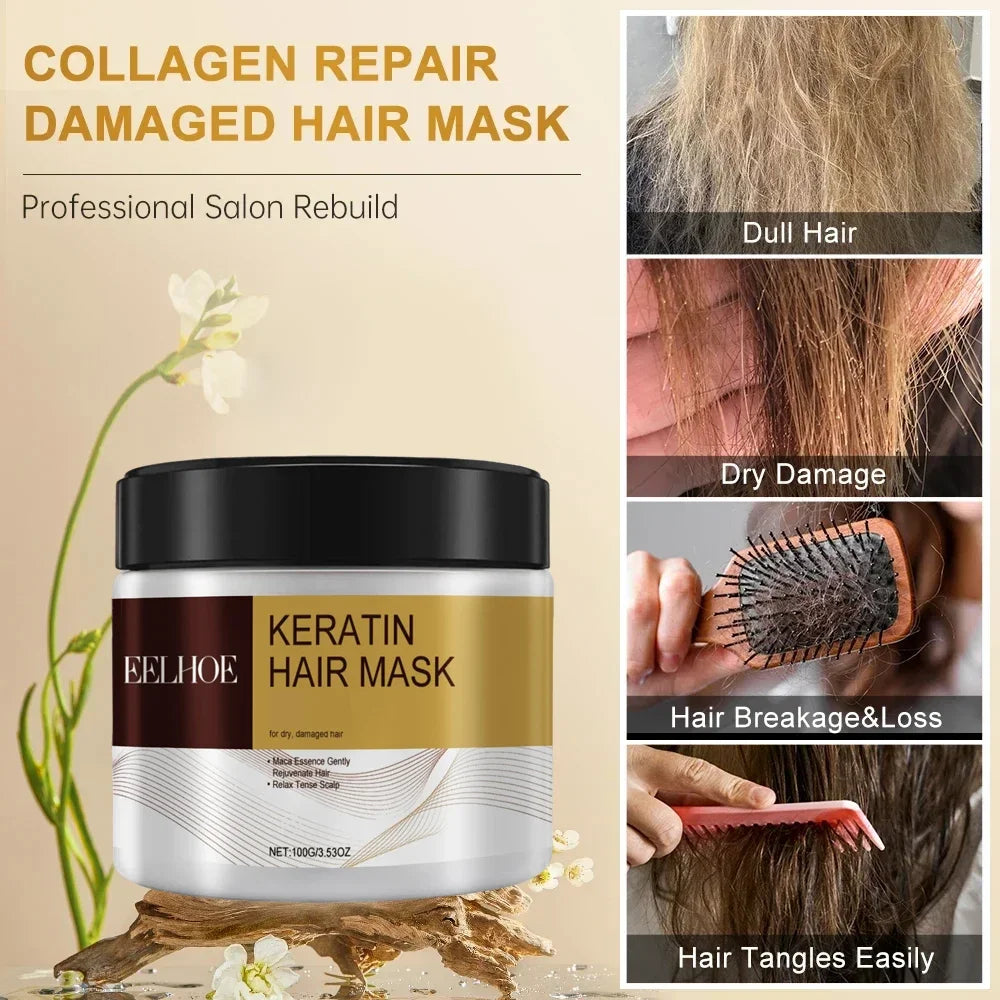 Collagen Hair Mask Keratin Hair Treatment Deep Repair Argan Oil Collagen Essence Keratin Conditioner For Dry Damaged Hair 100G