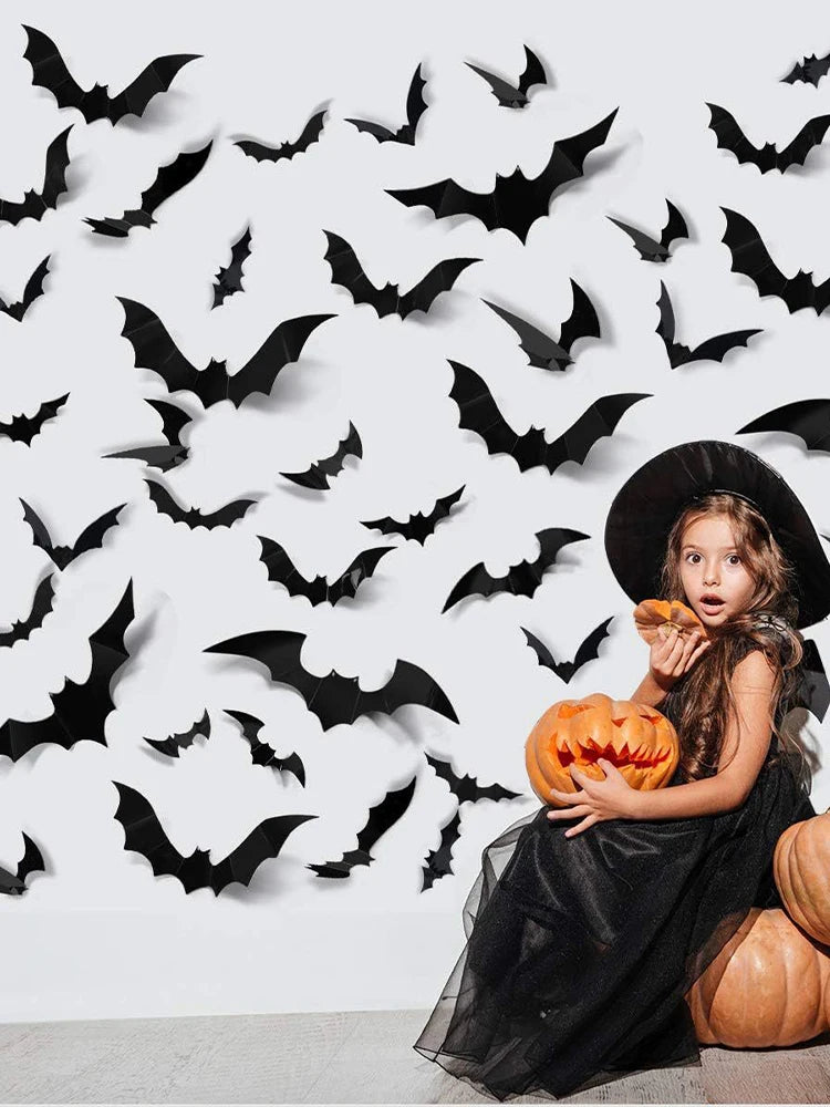 Halloween Decoration 3D Black PVC Bat Halloween Party DIY Decor Wall Sticker Bar Room Halloween Party Scary Decos Props