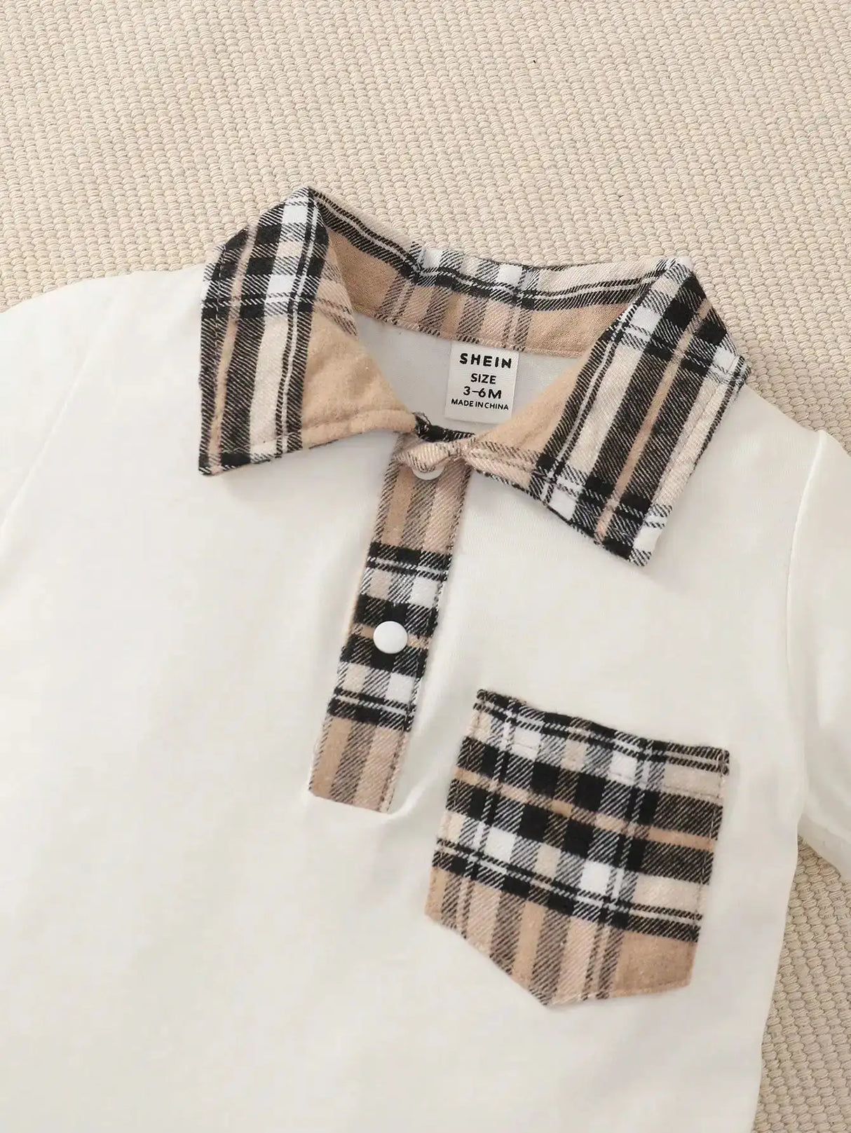 Two-piece baby boy design simple plaid neckline front pocket with plaid hat shorts spring/summer set - Lootquake