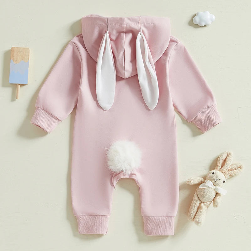 Adorable Infant Easter Romper with Hood Zipper Closure and Bunny Ears - Long Sleeve for Spring Celebrations - Lootquake