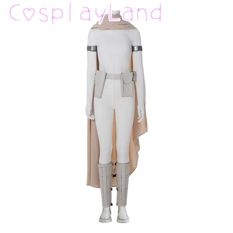 Halloween Costume Star Queen Amidala Cosplay Outfit White Women Suit With Top Pants Cloak Belt Props Shoe Covers Custom Made