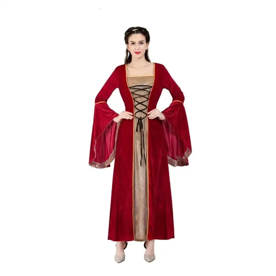 Medieval Renaissance Velvet Long Dress Women Victorian Retro Fancy Gown Halloween Cosplay Costume Plus Size - Lootquake