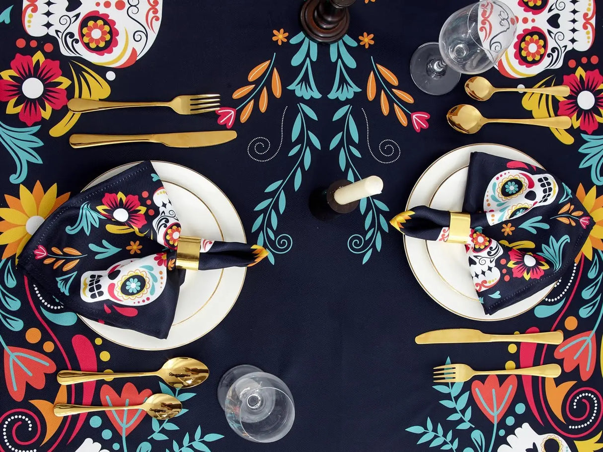 Mexican Sugar Skull Day of The Dead Waterproof Tablecloth Fiesta Decor Dia De Los Muertos Tablecloth Halloween Decorations