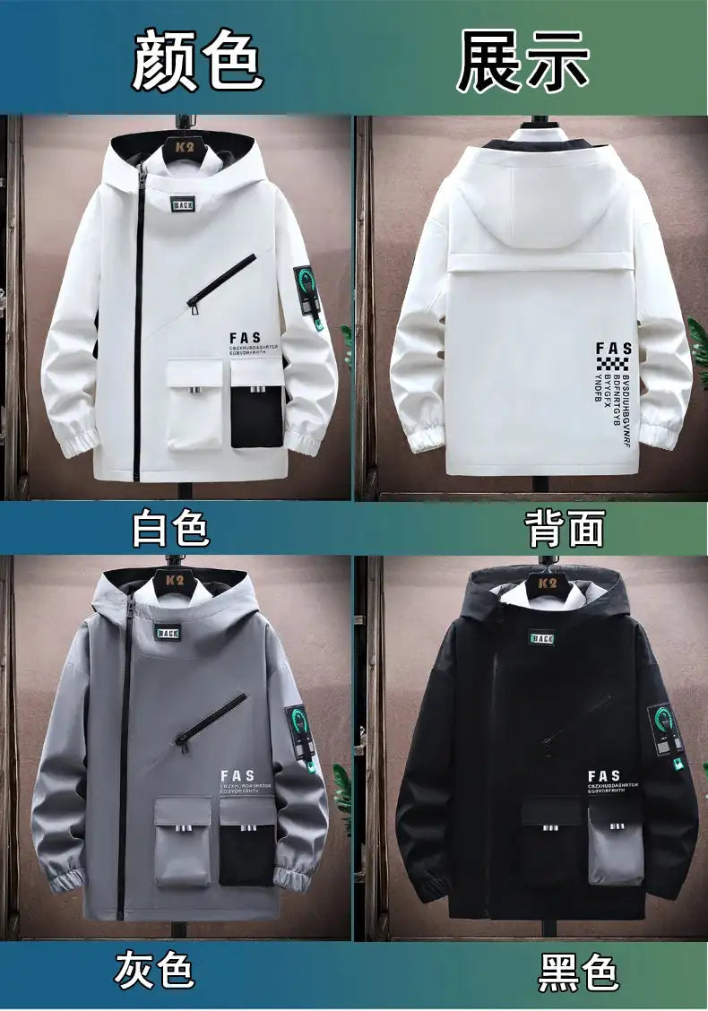 Autumn trend Hoodie Jackets Men Windbreaker Jacket Hip Hop Solid Color Outdoor Sports Hooded Coats Men Clothing - Lootquake