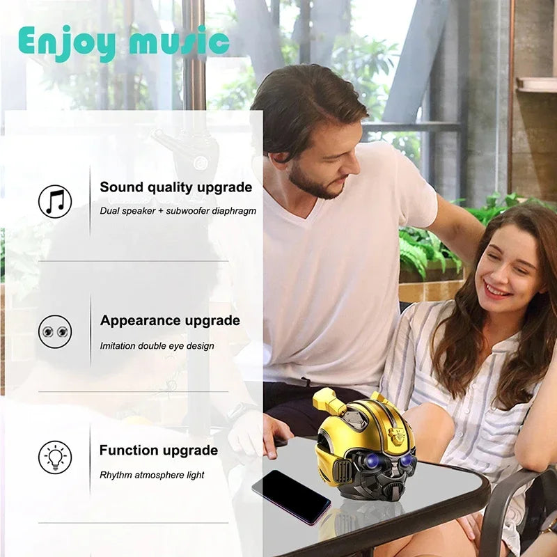 Altavoces Bluetooth Transformers originales Bumblebee Head, altavoces Bluetooth duales, LED, bajos potentes, compatible con TF y radio FM.