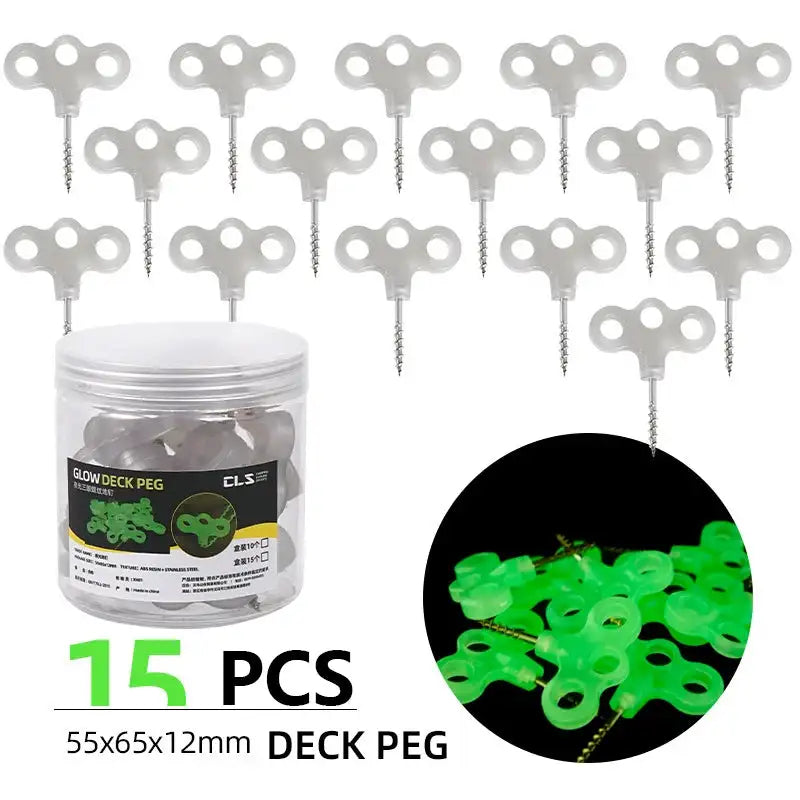 10/15pcs Camping Glow Deck Nails Outdoor Travel Hiking Tent Accessories 3 Holes Screw Spikes Luminous Metal Canopy Pegs Stakes - Lootquake