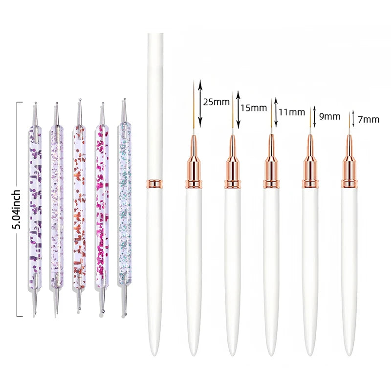 Juego de pinceles para delineador de uñas de 7/9/11/15/25 mm, kit de 5 pinceles para uñas de gel UV, para pintar líneas francesas, dibujar flores, herramientas de manicura
