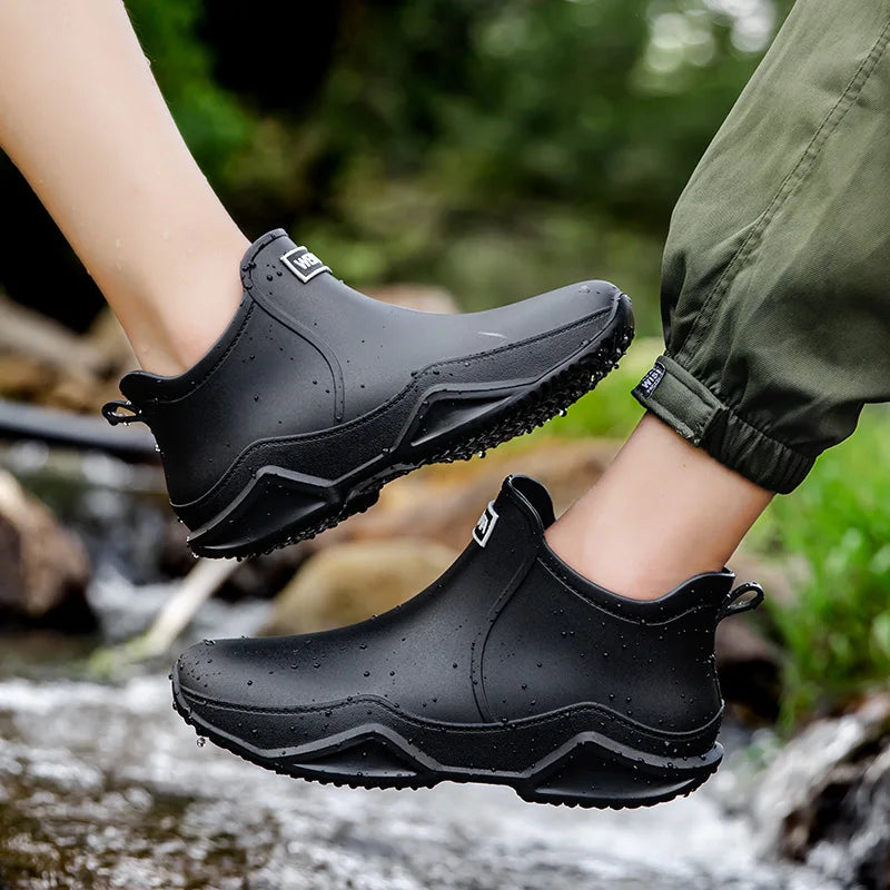 Fashion Couple's Outdoor Rain Boots New Men High Top Hiking Fishing Water Shoes Anti-slip Chef Work Ankle Boots Waterproof Shoes - Lootquake