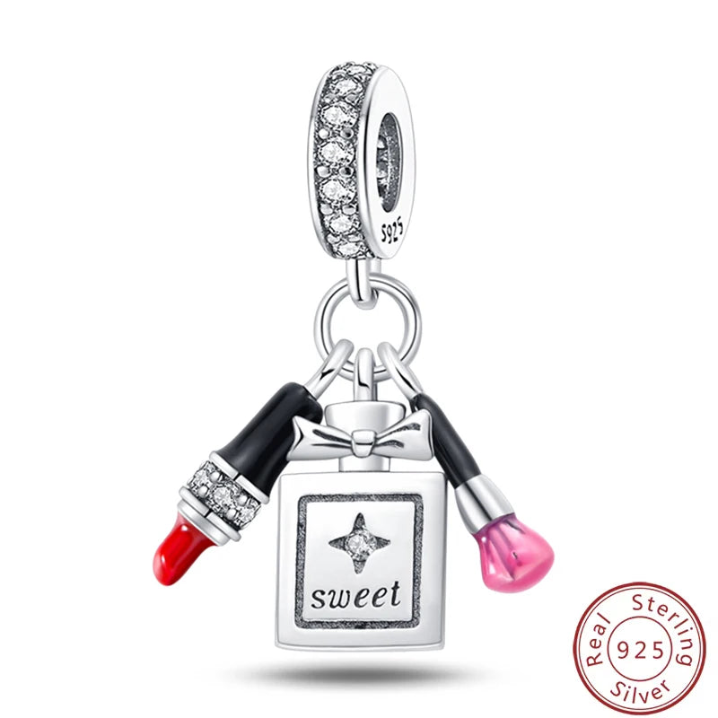 Ensemble de trois breloques en argent sterling S925, perles de 3 mm, motif princesse, golf, hamster, appareil photo, voyage, fabrication de bijoux fins