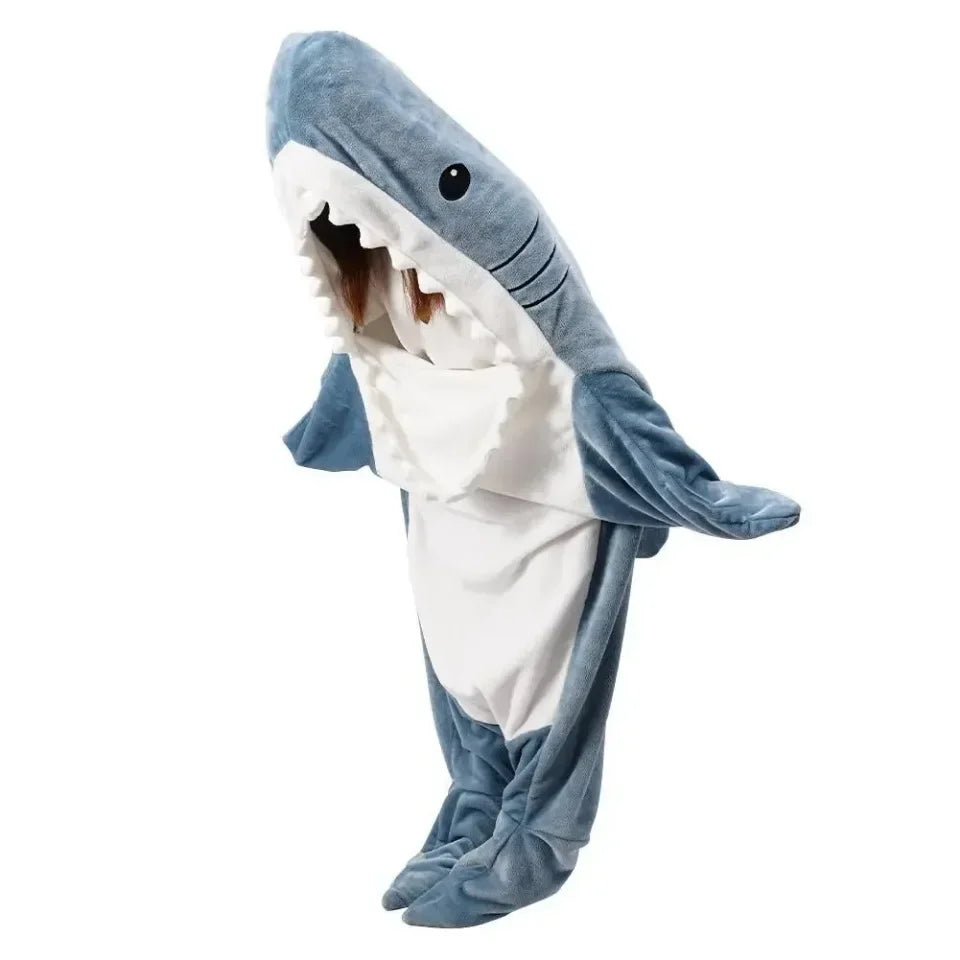 Shark Blanket Adult Cartoon Sleeping Bag Shark Onesie Sleeping Bag Pajama Hooded Warm Flannel Funny Homewear Winter Warm Blanket
