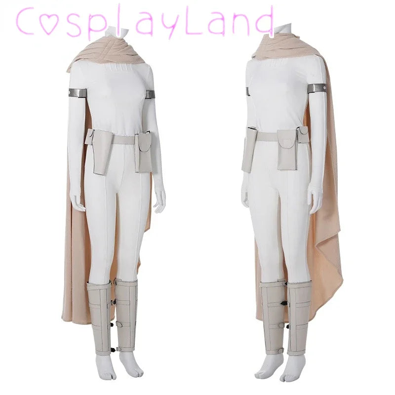 Halloween Costume Star Queen Amidala Cosplay Outfit White Women Suit With Top Pants Cloak Belt Props Shoe Covers Custom Made