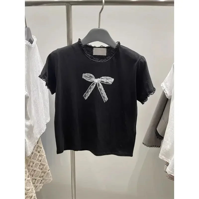 2024 Summer Kawaii Sweet Y2k Crop Tops Woman Casual Slim Long Sleeve Blouse Solid Korean Fashion Bodycon Pullover Office Lady - Lootquake