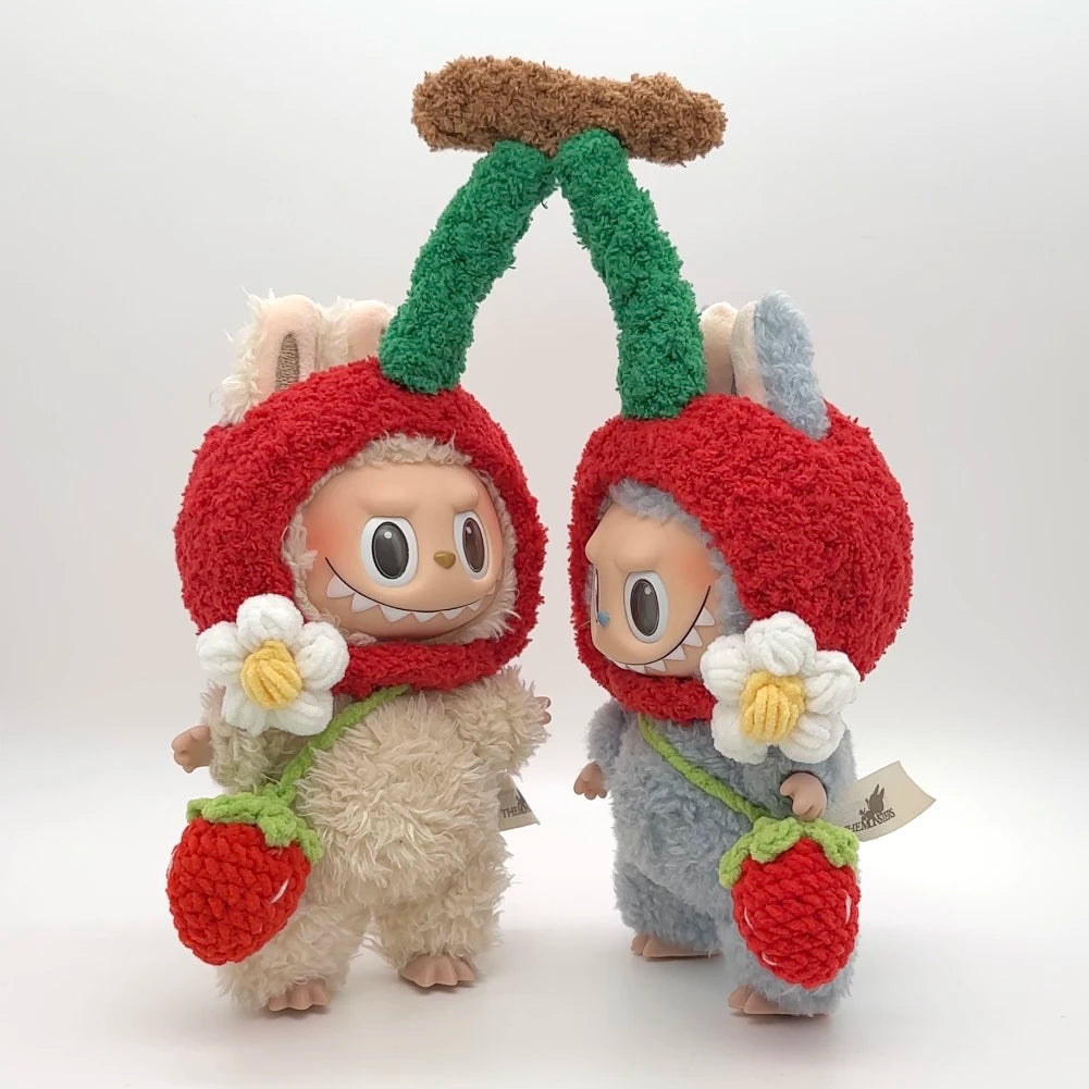 Colgante de muñeca Labubu, ropa de muñeca de goma, rabubu v2v1, sombrero con forma de corazón, macarrón, 17 cm y 15 cm