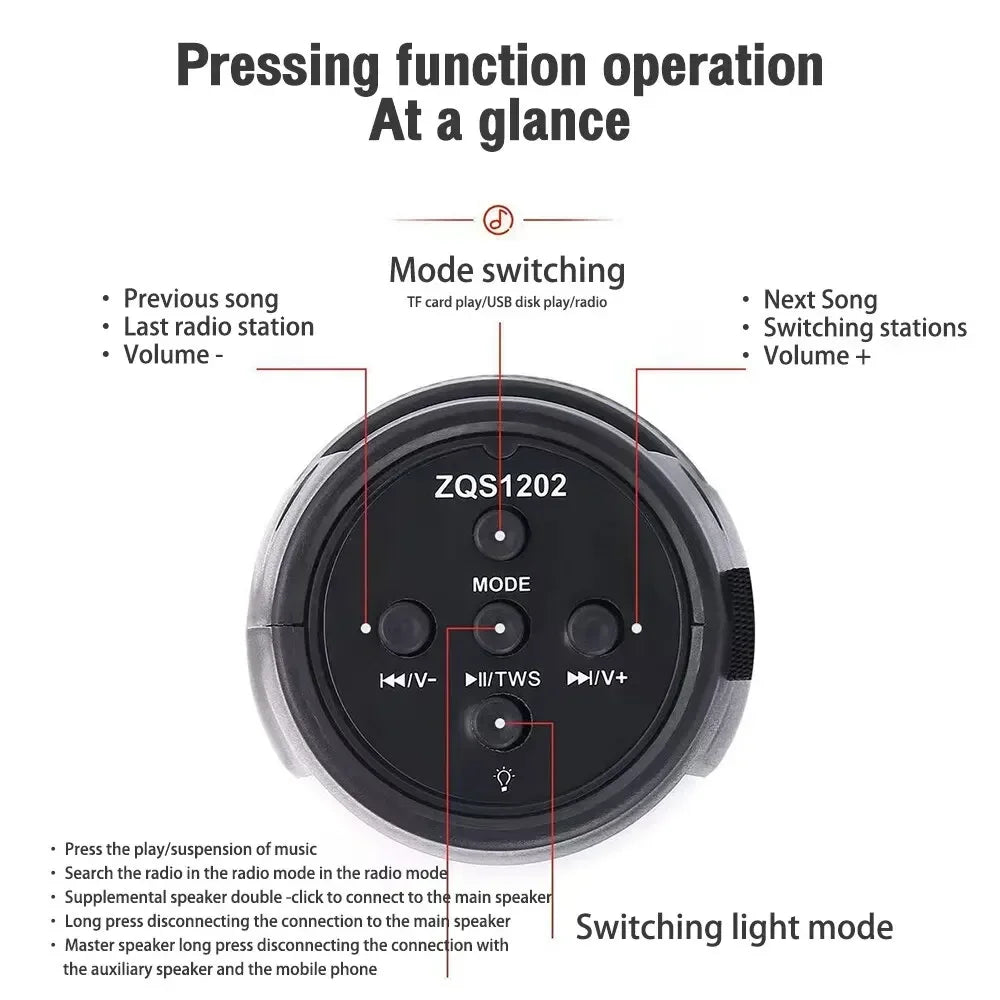 Enceintes Bluetooth sans fil 1202, portables, pour la maison, l'extérieur, la voiture, caisson de basses, petit haut-parleur avec lumières LED, système audio MP3