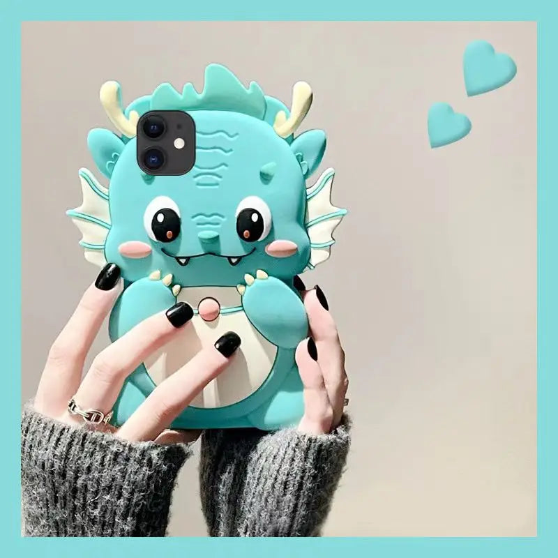 Funda para teléfono con diseño de dinosaurio grande de dibujos animados en 3D kawaii
