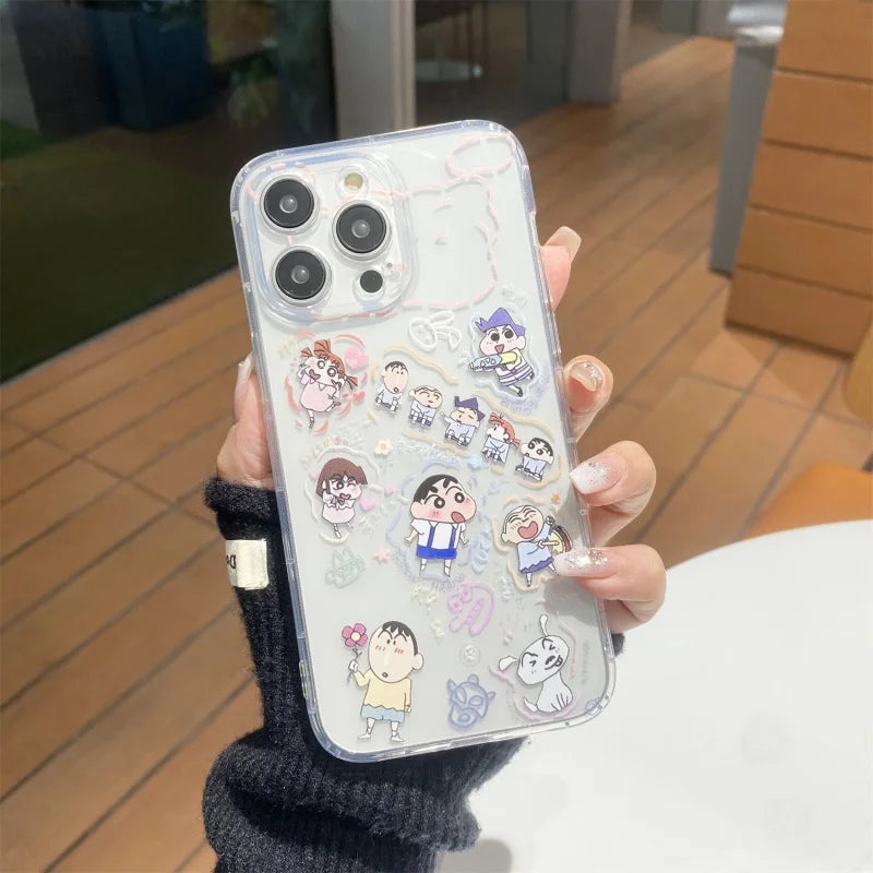 Funda para iPhone con diseño de crayón Shin-chan en 3D para el día a día.
