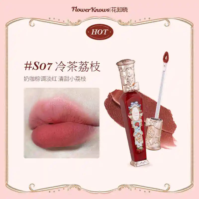 Flower Knows Strawberry Rococo Series Cloud Lip Cream Gloss à lèvres longue tenue Velvet Lip Tint Rouge à lèvres pour femmes Cosmétique