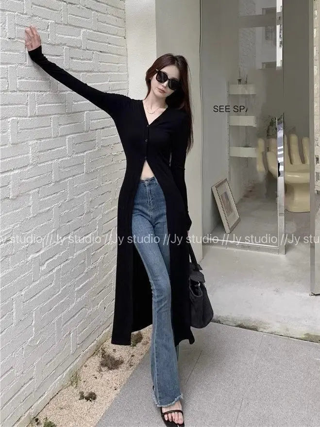 Street Casual Black Slim Long T Shirts Spring Autumn New Long Sleeve Solid Simplicity Fashion Tops Trend Vintage Women Clothing - Lootquake