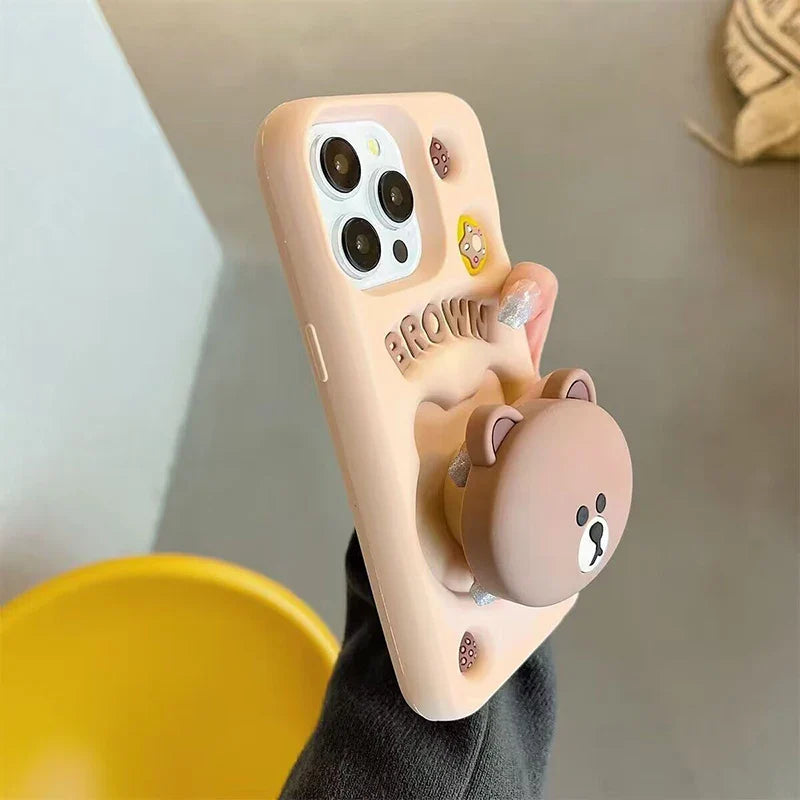 Cute 3D Cartoon Brown Bear Phone Case