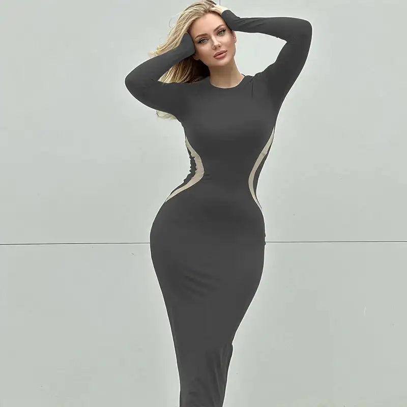 Hawthaw Women 2023 Autumn Winter Long Sleeve Party Club Streetwear Bodycon Black Long Dress Wholesale Items For Business - Lootquake