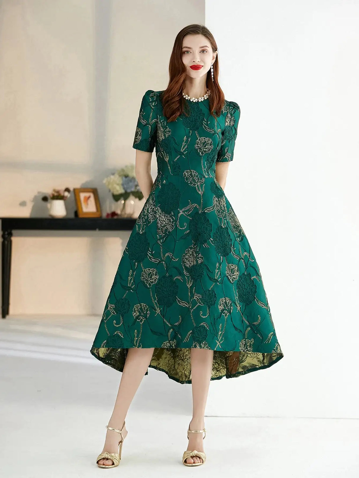 Women Summer Long Dress Elegant Boho Floral Jacquard Flower Dress Irregular Evening Party Dress Lady Ball Gown - Lootquake