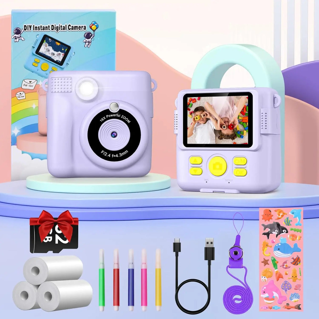 Appareil photo numérique à impression instantanée Gofunly pour enfants, appareil photo thermique 2,4 pouces 1080p, jouet pour enfants de 6 à 12 ans