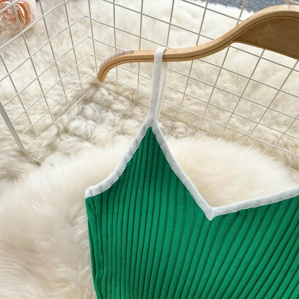 Summer V Neck Knit Sexy Strap Dress Women Elatic Waist Bodycon Sundress Female Beach Backless Maxi Long Dress