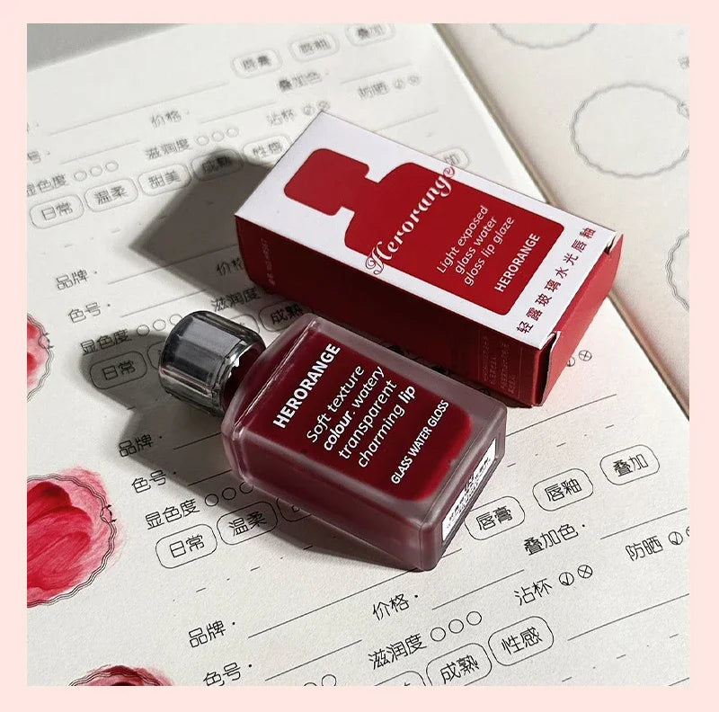HERORANGE Brillo de labios ligero, brillo de labios, no se pega fácilmente, duradero, lápiz labial hidratante de agua, maquillaje líquido coreano