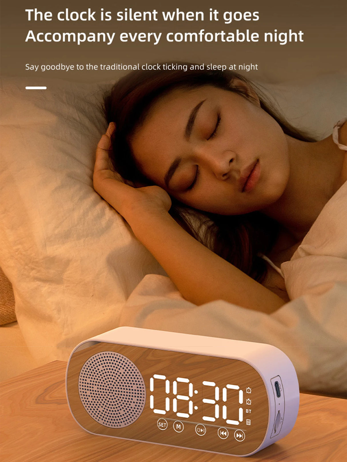 Enceinte Bluetooth sans fil, caisson de basses multifonction, mini réveil intelligent avec IA