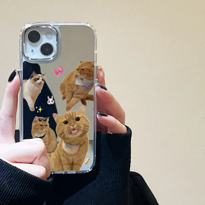 Funda para teléfono con espejo suave y bonito gato
