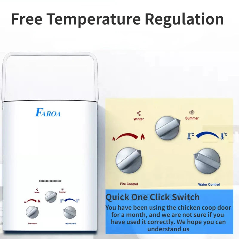 Calentador de agua instantáneo sin tanque de gas propano LPG de 6 l para acampar al aire libre, con cabezal de ducha, para auto, camión, tienda de campaña