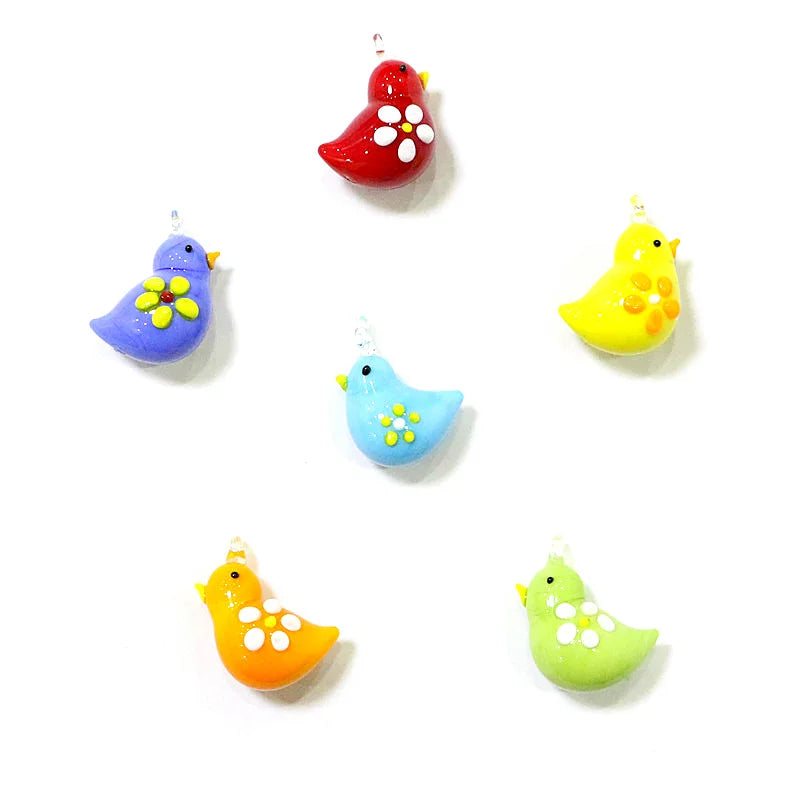 2pcs Cute Tiny Bird Charm Glass Pendant Kawaii Style Bird Mini Figurine Easter Ornament for Diy Women Jewelry Making Accessories - Lootquake