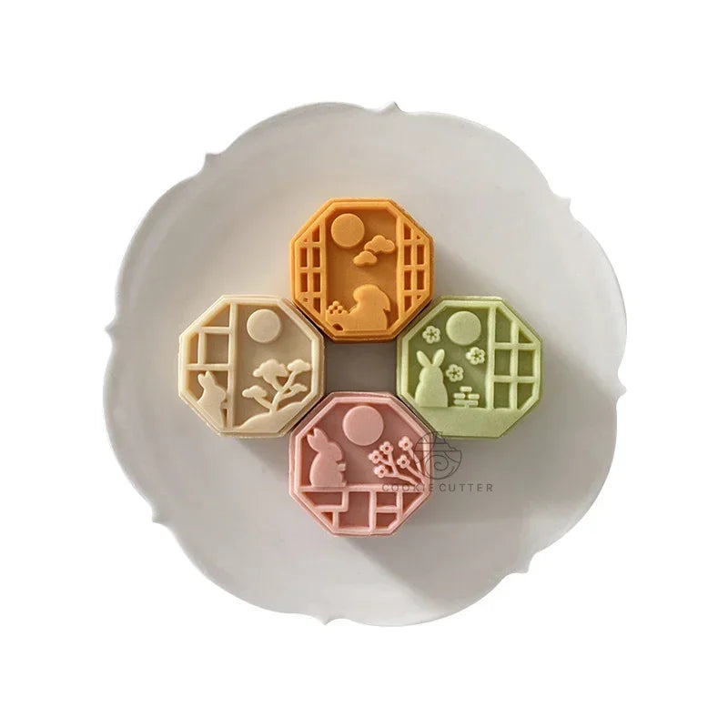 4Pcs/Set Easter Mooncake Mold Bunny Shape DIY Hand Pressure Pastry Mold Mid Autumn Festival Fondant Cake Mould Decoration Tool - Lootquake
