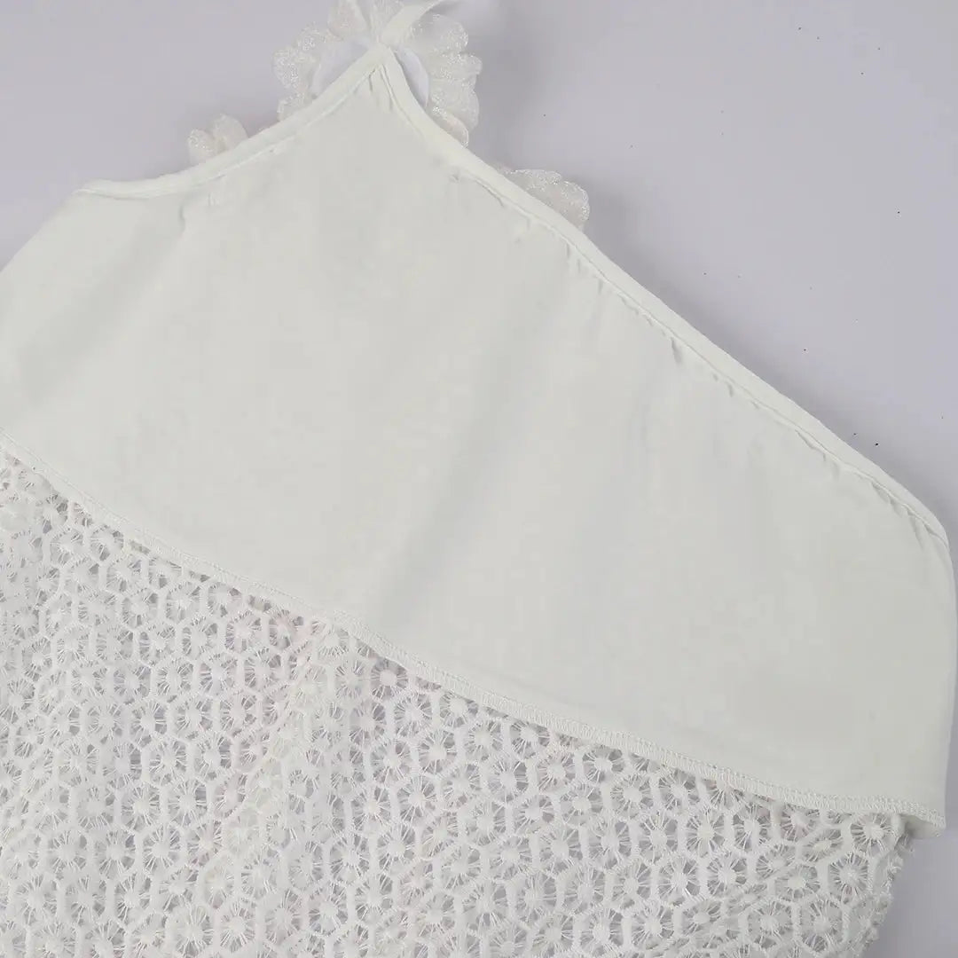 Sexy 3D Flower Long Dress Women 2024 Summer Semi-sheer Party Dresses Elegant Slim One Shoulder Maxi Vestidos Holiday Beach Robe - Lootquake