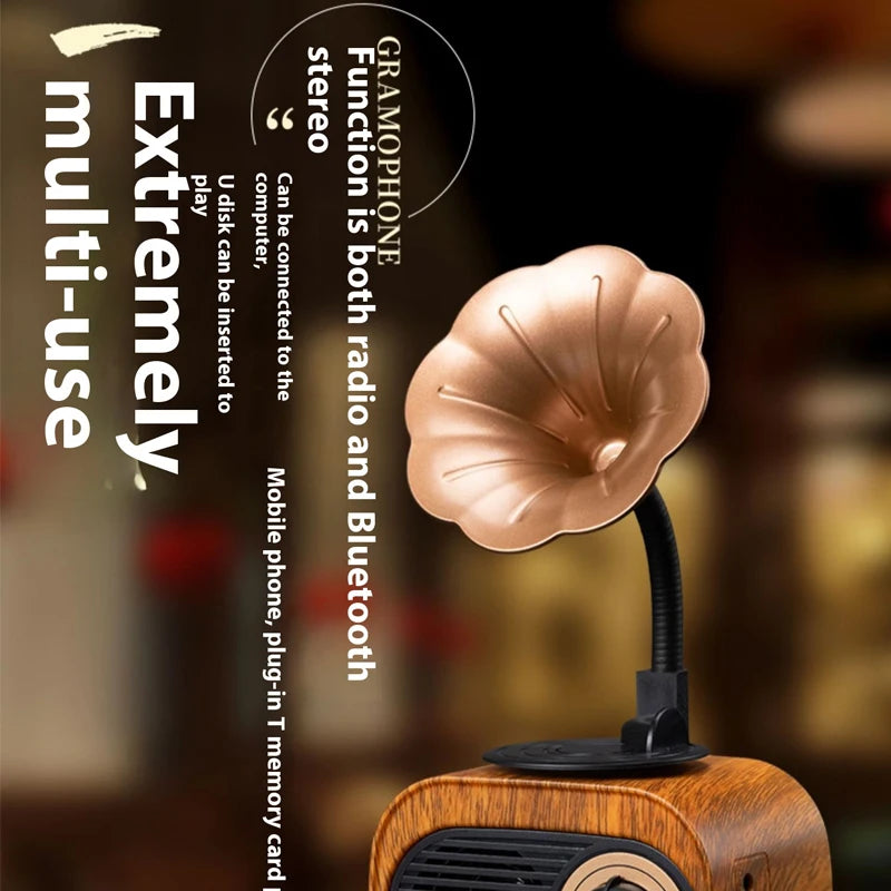 Enceinte Bluetooth rétro en bois, portable, mini haut-parleur sans fil pour système audio d'extérieur, radio TF, FM, musique, MP3, caisson de basses