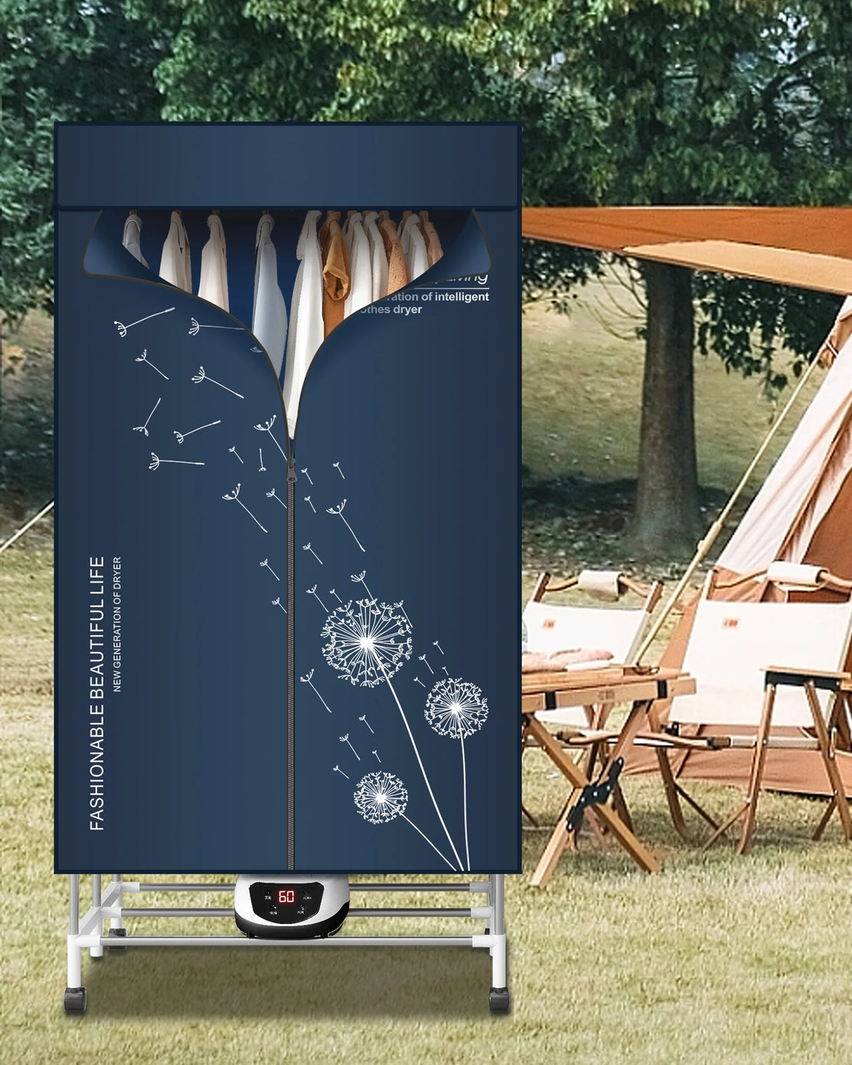 Séchoir à linge électrique portable, étendoir chauffant 220 V-1500 W, avec minuterie, sèche-linge électrique