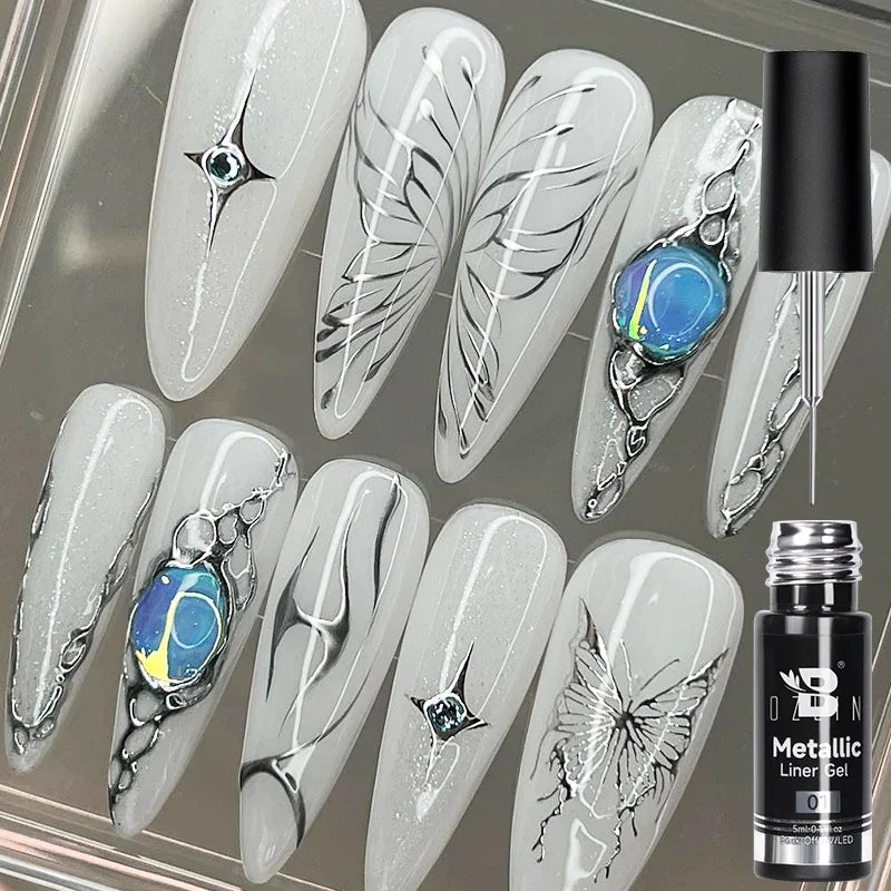 Esmalte de uñas en gel semipermanente, efecto espejo metálico, cromado, superbrillante, francés, UV LED, 5 ml, dorado y plateado.