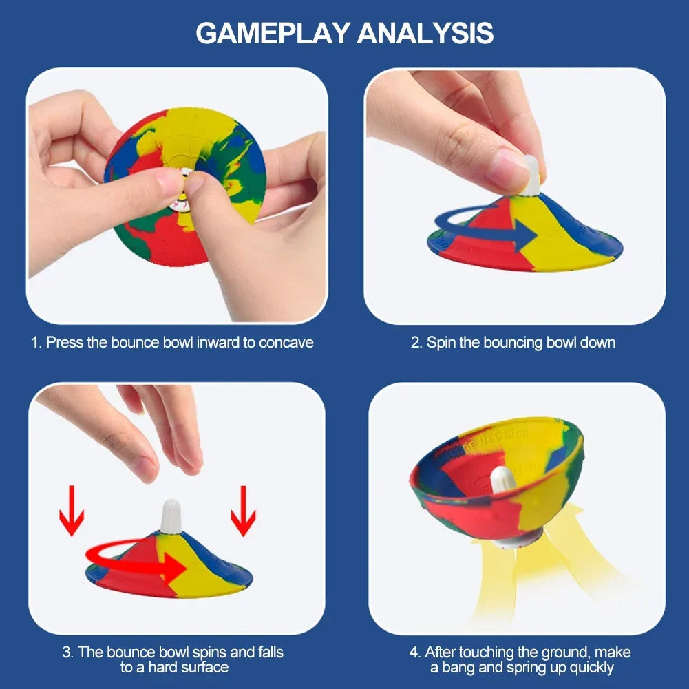 Hip Hop Pops Rubber Anti Stress Bouncing Ball Bounce Novel Fidget Toys Spinner Bowl Spinning Top Jumping Popper Ball for Kid Toy - Lootquake