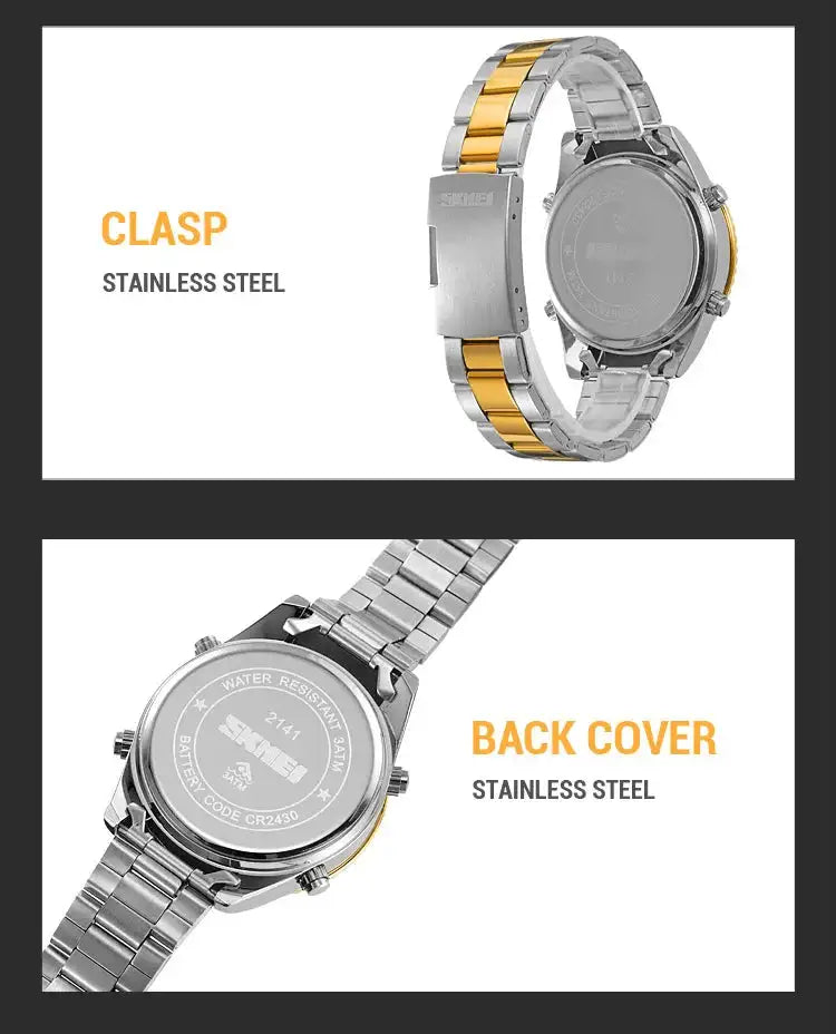 SKMEI 2141 Stainless Steel Digital Watche Muslim Azan Prayer Compass Clock Adhan Alarm Hijri Islamic Wristwatch with Back Light - Lootquake