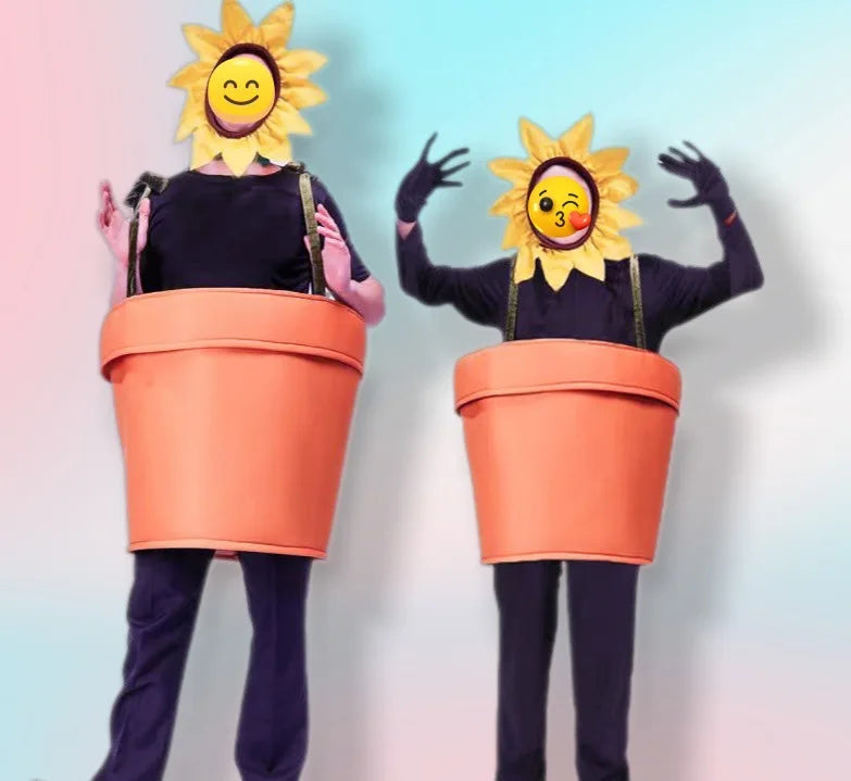 Halloween Flower Pot Costume Sunflower Costume with Headpiece for Adults Kids Cosplay Women Garden Theme Party Sunflower