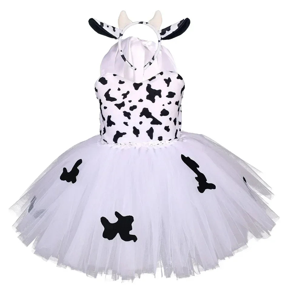 Halloween Animal Cosplay Costume for Children Forest Theme Cows Tiger Giraffe Leopard Zebra Tutu Dresses Performance Dance Sets