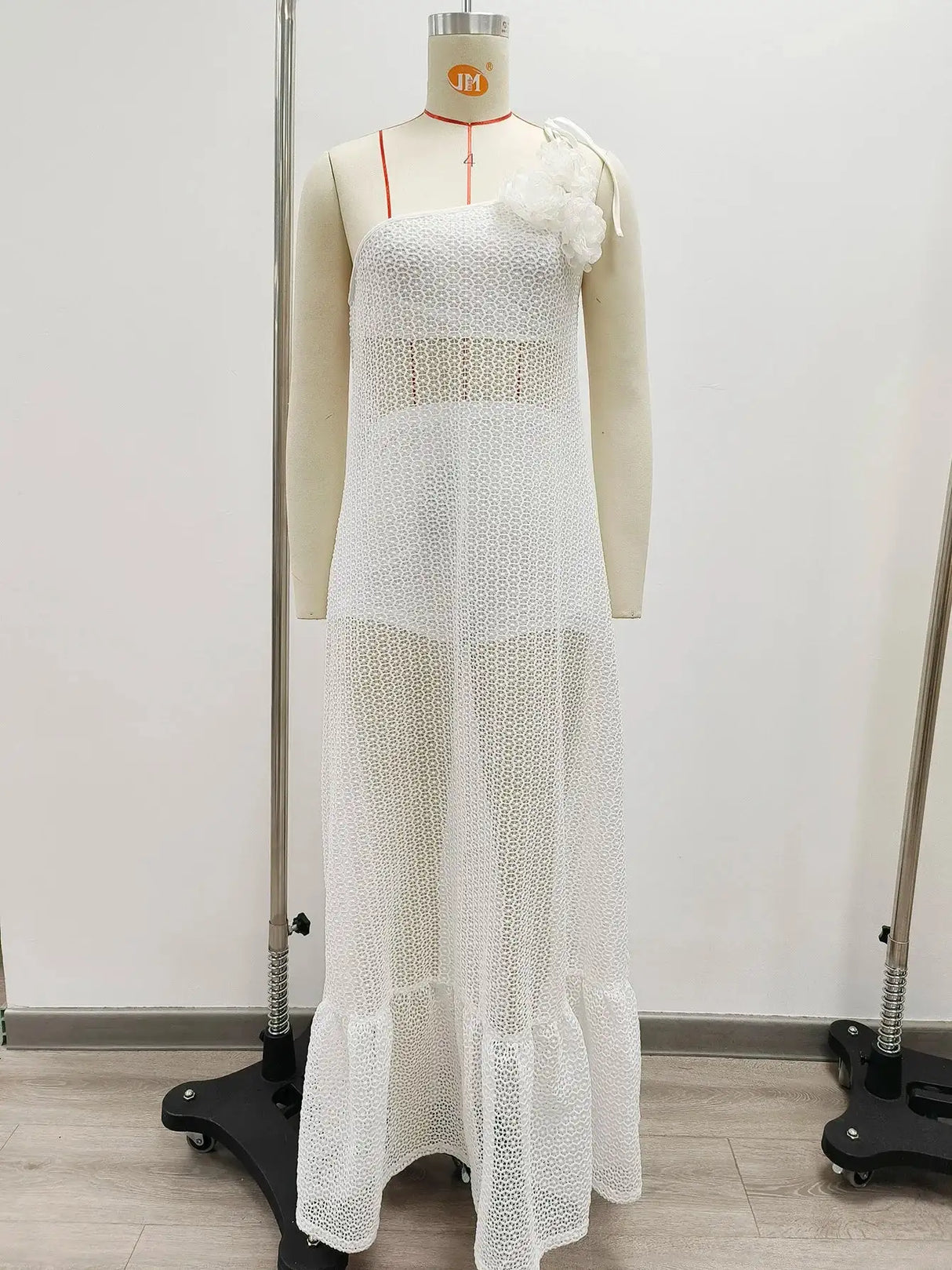 Sexy 3D Flower Long Dress Women 2024 Summer Semi-sheer Party Dresses Elegant Slim One Shoulder Maxi Vestidos Holiday Beach Robe - Lootquake