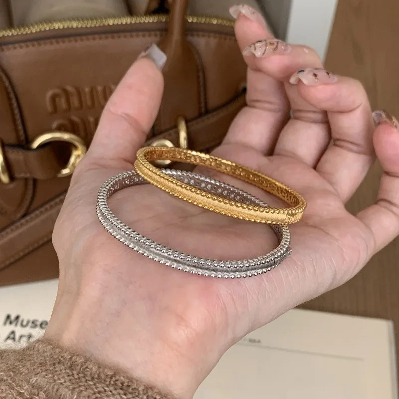 Classic silver 925 Light Luxury Round Bead Lace Brushed bracelet for women New in Simplicity Fashion bangles banquet Jewelry - Lootquake