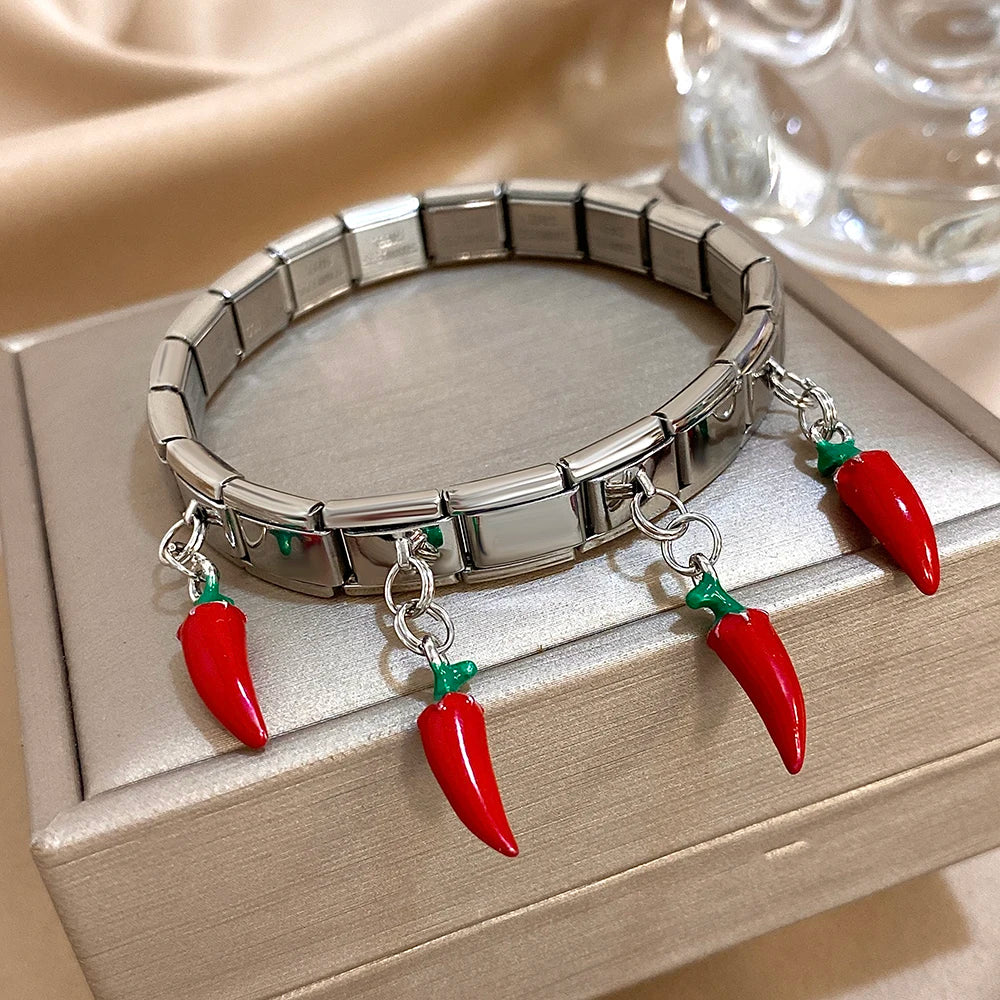 Greatera Cherry Pendant Pattern Bangle For Women Trendy 9mm Wide Design Bracelet Tide Delicacy Creative Euro-american Jewelry - Lootquake