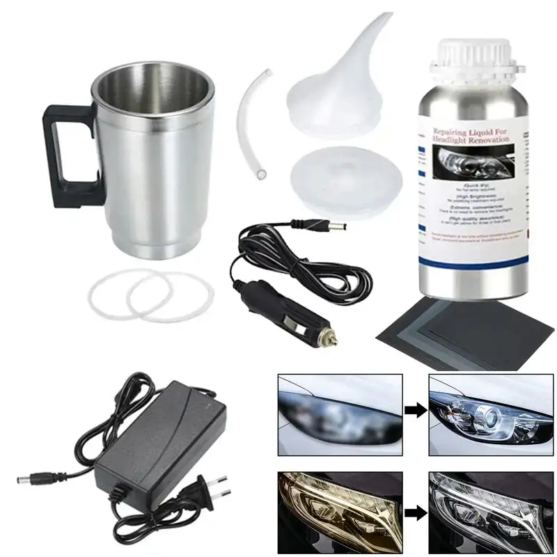 Car Headlight Lens Restoration Kit with EU/US Plug Headlamp Restore Polishing Cleaning Tools 100ml/200ml - Lootquake